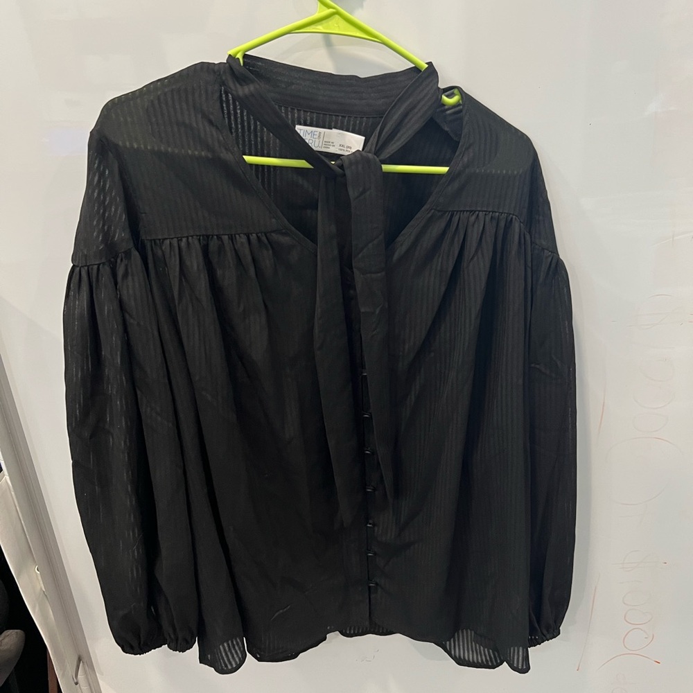 Bell Sleeve Tie Neck Blouse